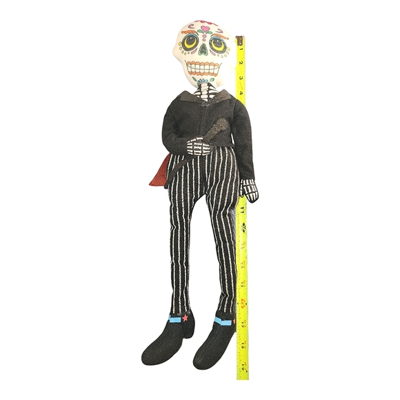 Day Of The Dead Skeleton Doll Striped Pants Shelf Sitter Halloween Holiday Home - Picture 2 of 16